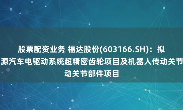 股票配资业务 福达股份(603166.SH)：拟投建新能源汽车电驱动系统超精密齿轮项目及机器人传动关节部件项目